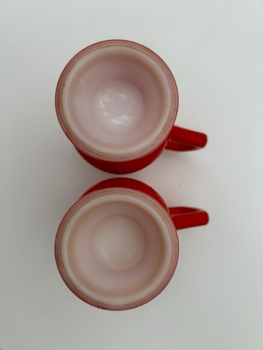 Set of 2-Vintage Red Milk Glass Pedestal Mugs-Orange Peel=5.5" - Picture 5 of 7